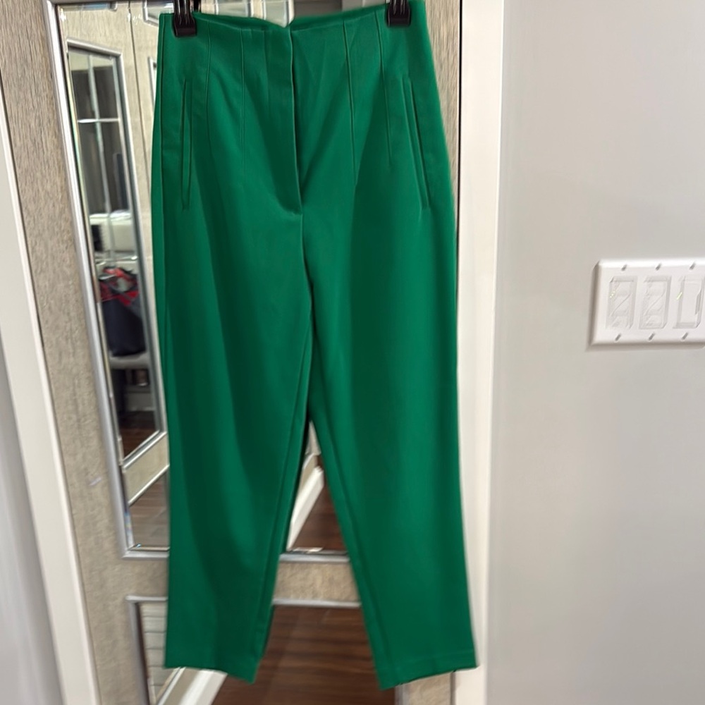 Bright Green High-Waist Tapered Dress Pants